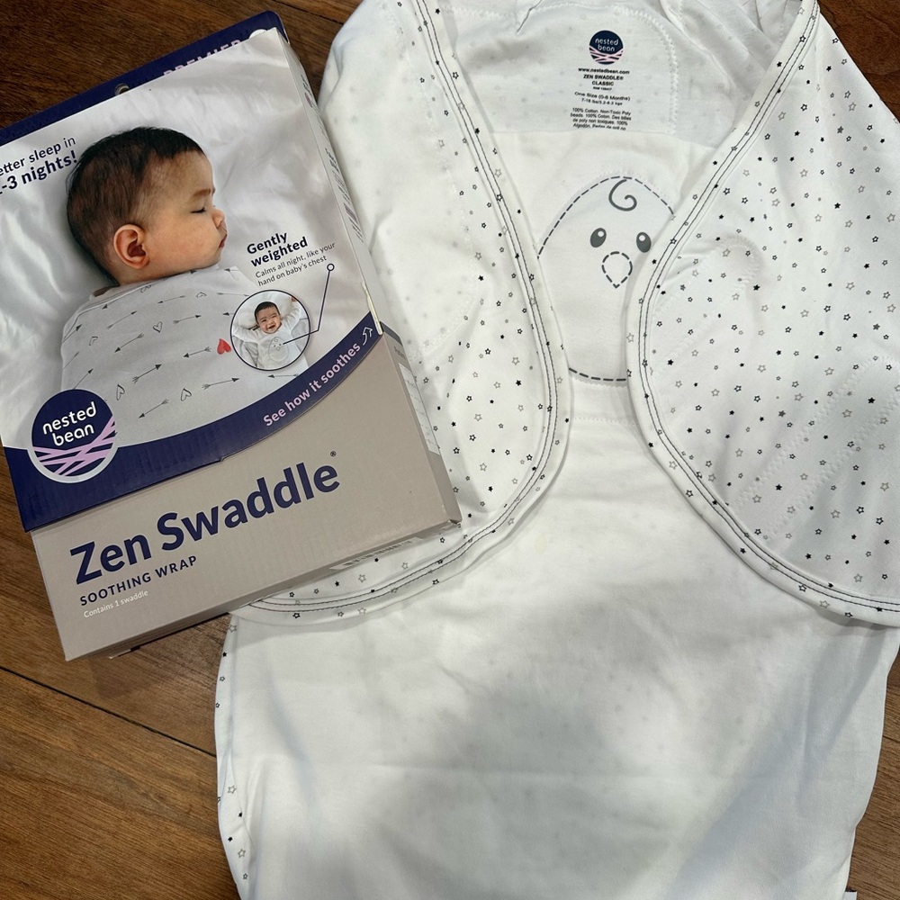 Two Nested Bean Zen Swaddles in White with Gray Dots
